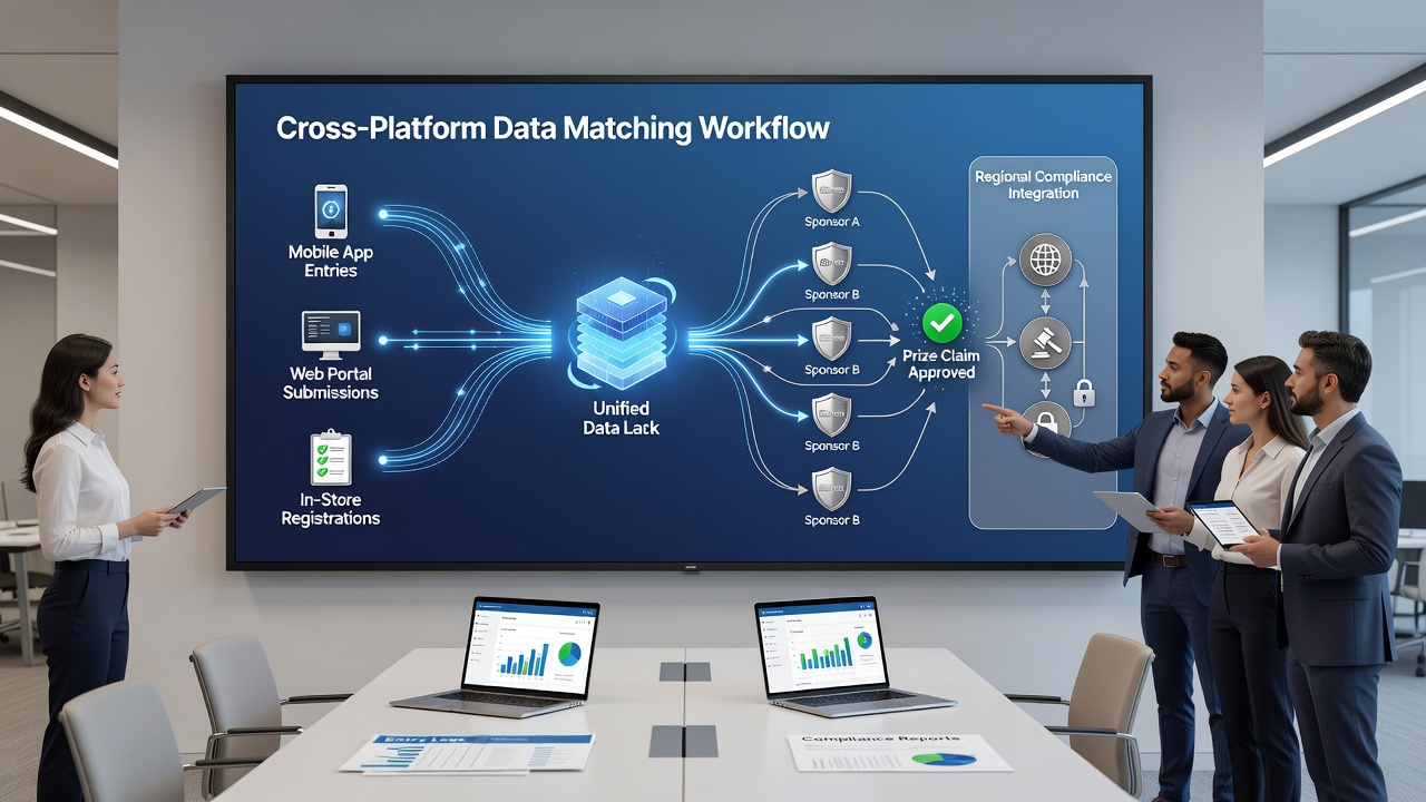 Entry logging integration with regional compliance databases during multi-sponsor prize claim verification
