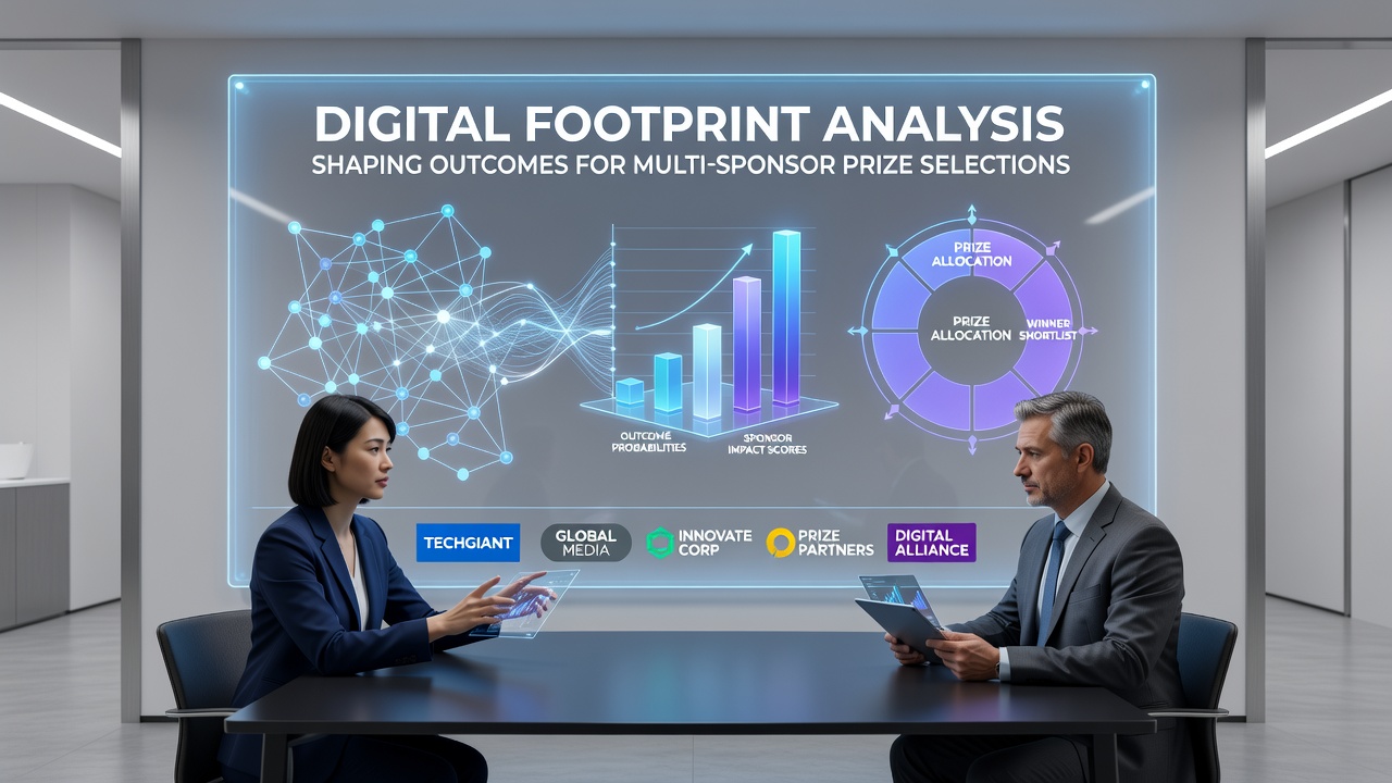Illustration of digital footprint tracking in multi-sponsor prize selections showing data points and entry pathways