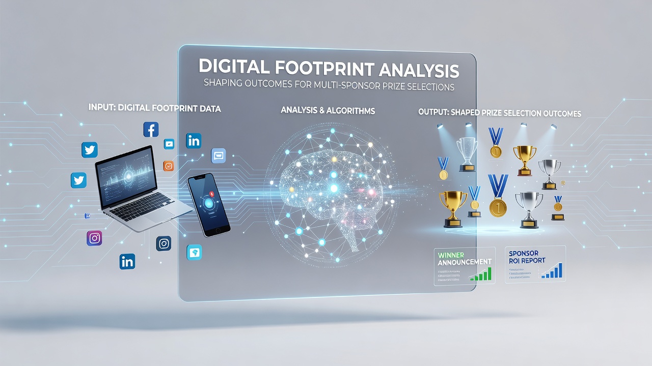 Data analysis dashboard displaying digital footprint metrics for prize draw participants