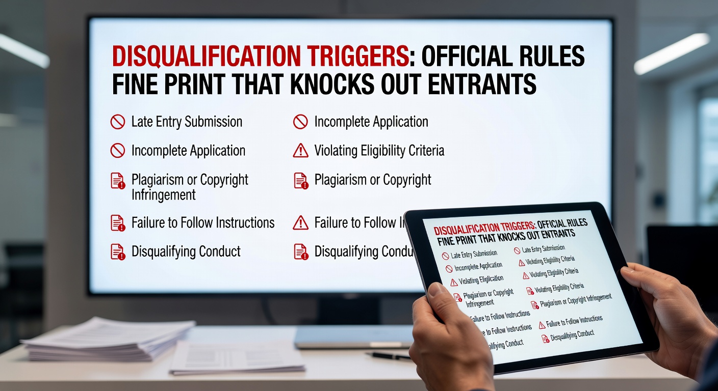 Close-up of official sweepstakes rules document highlighting fine print sections with red underlines on disqualification clauses