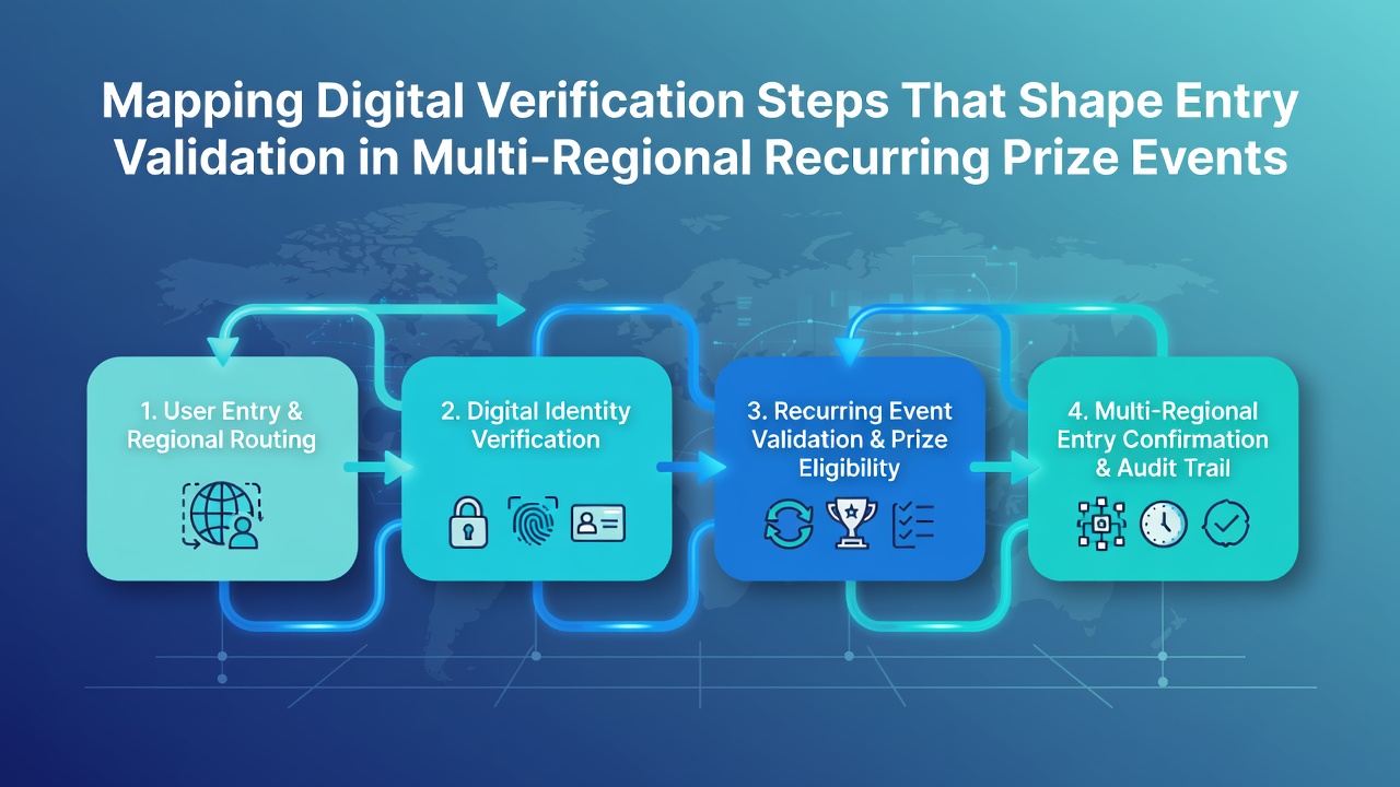 Digital verification interface showing entry validation steps for multi-regional prize events