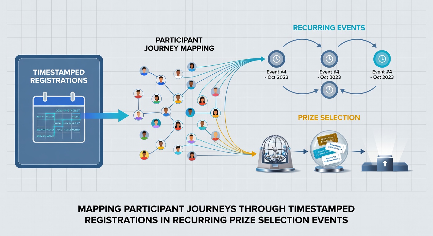 Flowchart illustrating timestamp sequences and participant drop-off points in ongoing prize selection processes
