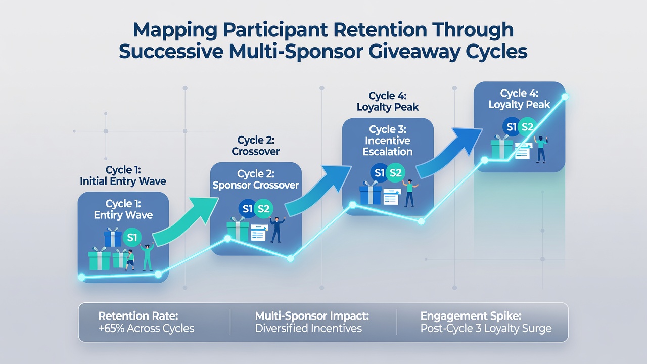 Flow diagram illustrating entry validation steps in multi-sponsor giveaway sequences