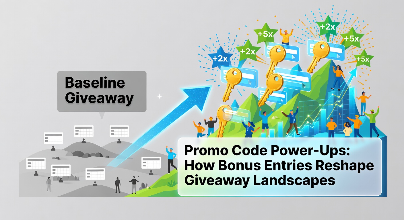 Chart depicting exponential growth in giveaway entries before and after promo code activation, with overlaid stats on participant retention