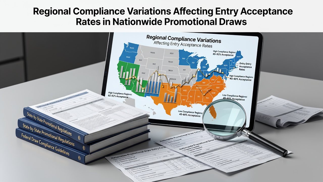 Map illustrating differing state regulations across regions impacting promotional draw entries